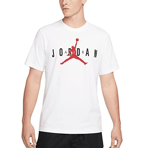NIKE Jordan Air Wordmark Camiseta, Blanco (White/Black/Red), L para Hombre