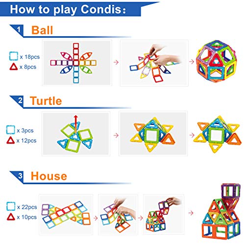 CONDIS 42 Piezas Bloques de Construcción Magnéticos para Niños Kit de Inicio, Juegos de Viaje Construcciones Magneticas Imanes Regalos Cumpleaños Juguetes Educativos para Niños Mayores de 3 años